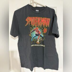 Marvel Black Spider-Man Graphic Tee with Red & Blue Accents Vintage Style